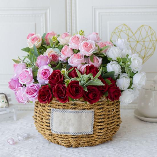 Artificial Rose Flower Branch with Stem Realistic Reusable Wedding Party Bridal Bouquet Floral Arrangement Faux