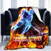 1PC Custom Name "Flame Hockey Player Artwork" outdooor Flannel blankets Patterns Throw Blanket All-Season Soft Gift for Couch, Bed, Camping gifts