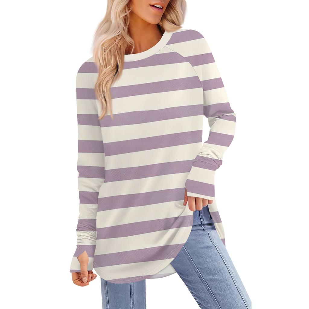 Женская футболка с принтом, круглым вырезом, свободная, с длинным рукавом, средней длины, с отсутствующим большим пальцем