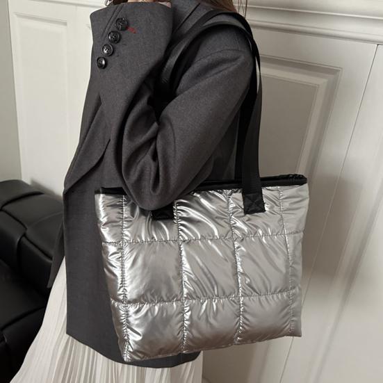 Сумка-тоут женская стеганая на плечо глянцевая пухлая сумочка легкая застежка-молния кошелек для работы путешествий спортзала шопинга