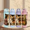 1PC Corgi Dog Rose Flower Pillow Print 750ml Color Plastic Sports Water Bottle Leakproof Flip Straw Lid Suitable for Sports Office Home Use