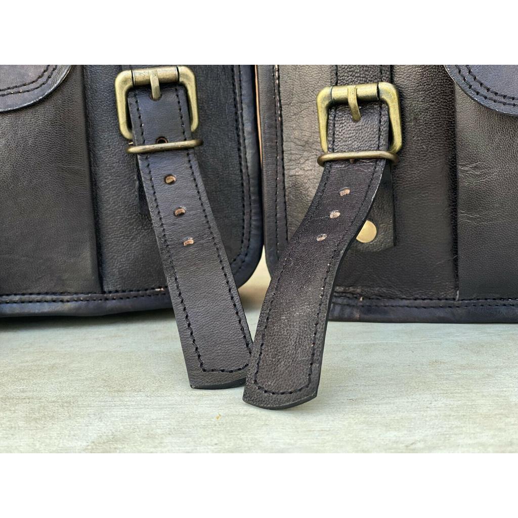 Leather Motorcycle Black Saddle Pouch Bags Panniers Tool Luggage (Handmade Bags)