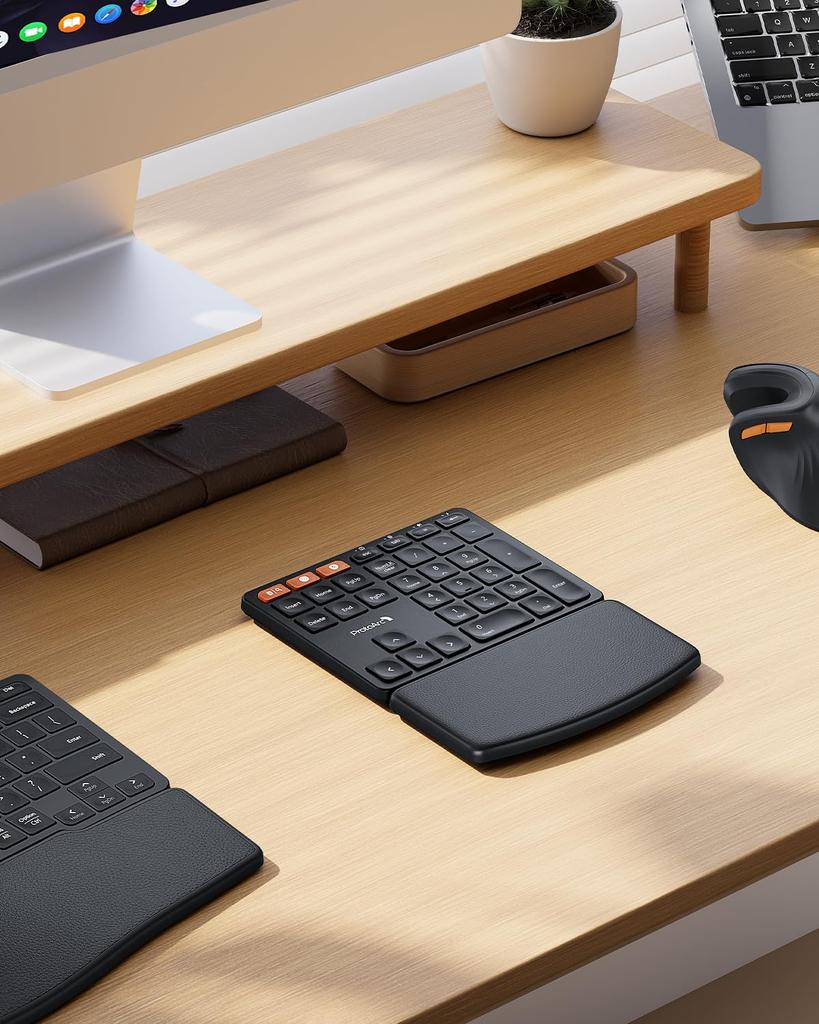 ProtoArc EK04 N Wireless Numeric Keypad with Bluetooth2.4GHz Connection, Integrated Wrist Rest, Dual Device Connection, Type-C Charging, One-Handed,