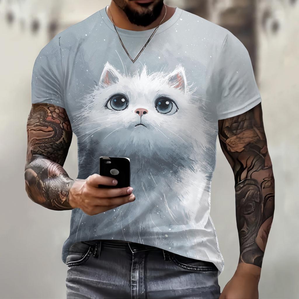 Мужская футболка с 3d принтом милого кота, футболки, топы, модная мужская футболка с животным узором, уличная одежда большого размера, модная мода с круглым вырезом