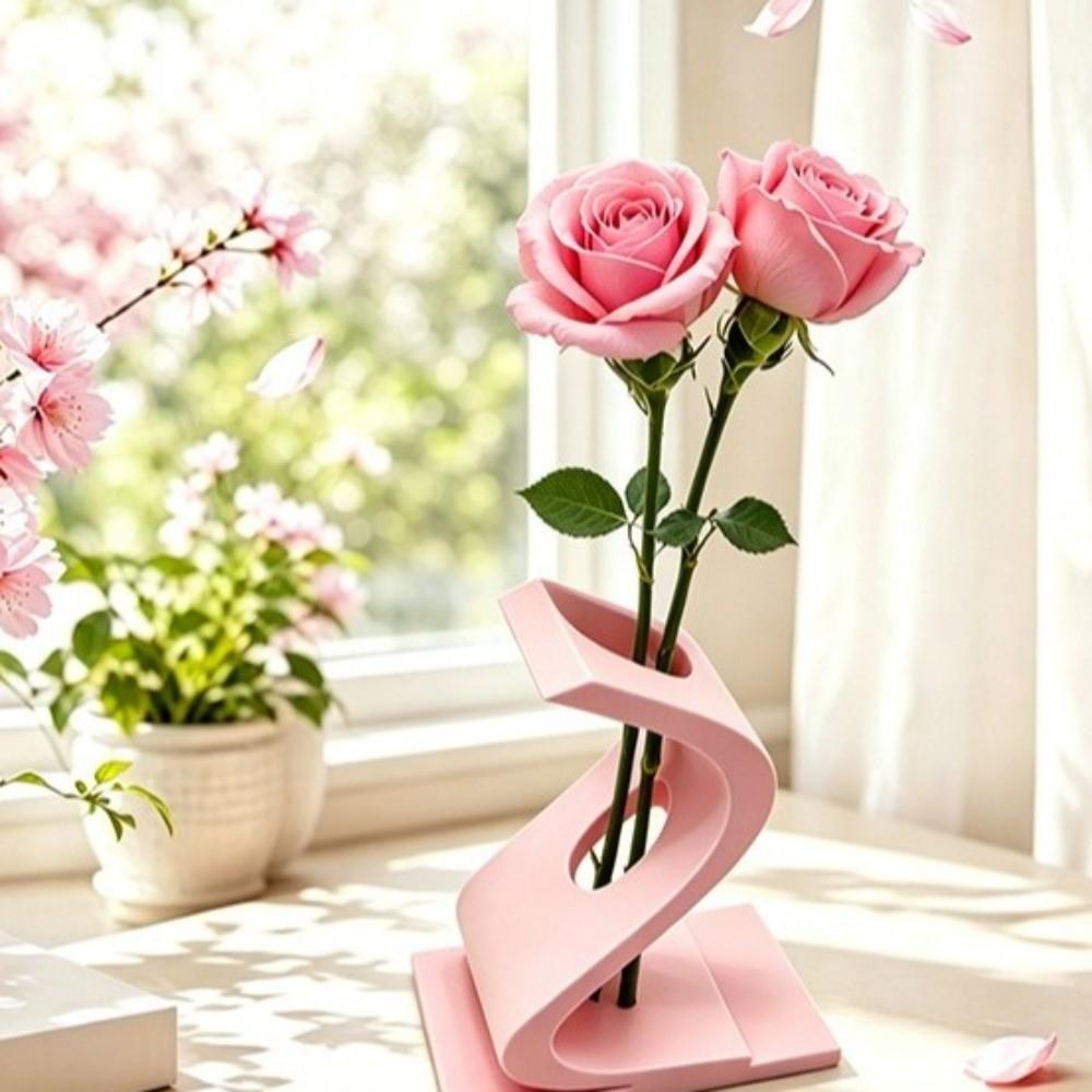 Geometric Art S-shaped Twisted Vase 3D Printed Desktop Pen Holder Creative Flower Ware Home Use