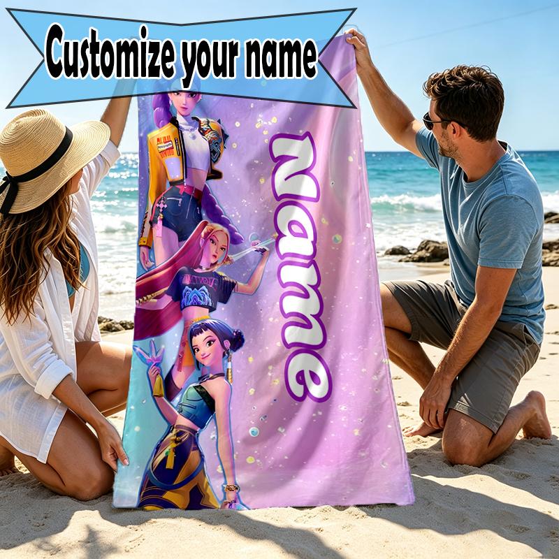 Custom Name Personalized KPop Hunters Print Beach Towel, for Trip Camping Beach Party Home Decor, Birthday Gift for Family & Friends
