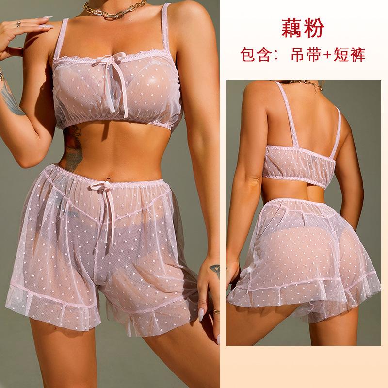 Горошек перспективная сетка сексуальные шорты на подтяжках комплект милая разноцветная пижама