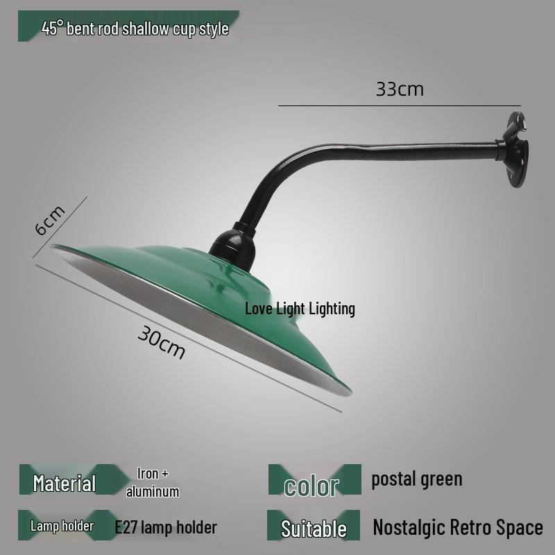 Vintage Military Green Outdoor Curved Pole Street Light, Waterproof Industrial-Style Lampshade for Doorway or Farmhouse Wall