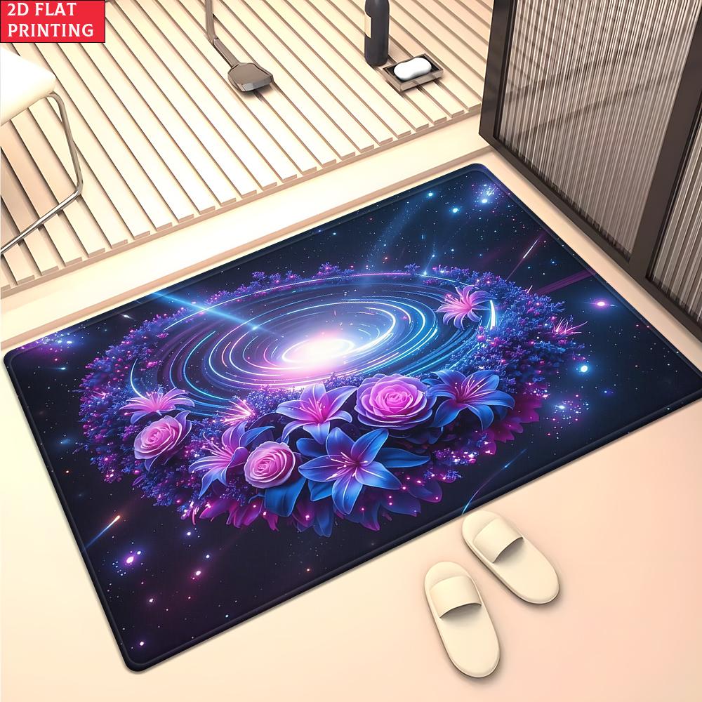 Aesthetic Butterfly Galaxy Floral Area Rug,Colorful Swirl Flower Carpet for Living Room, Boho Floor Mat for Bedroom Decor