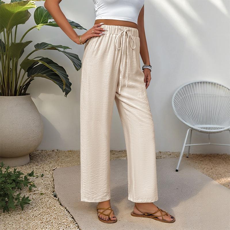 Женские летние новые повседневные прямые брюки с высокой талией и карманами на резинке