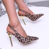 High Heels Sandals Women's Summer Bag Head Leopard Print Rear Empty Buckle Fine Heel High Sense Large Size Pointed Head