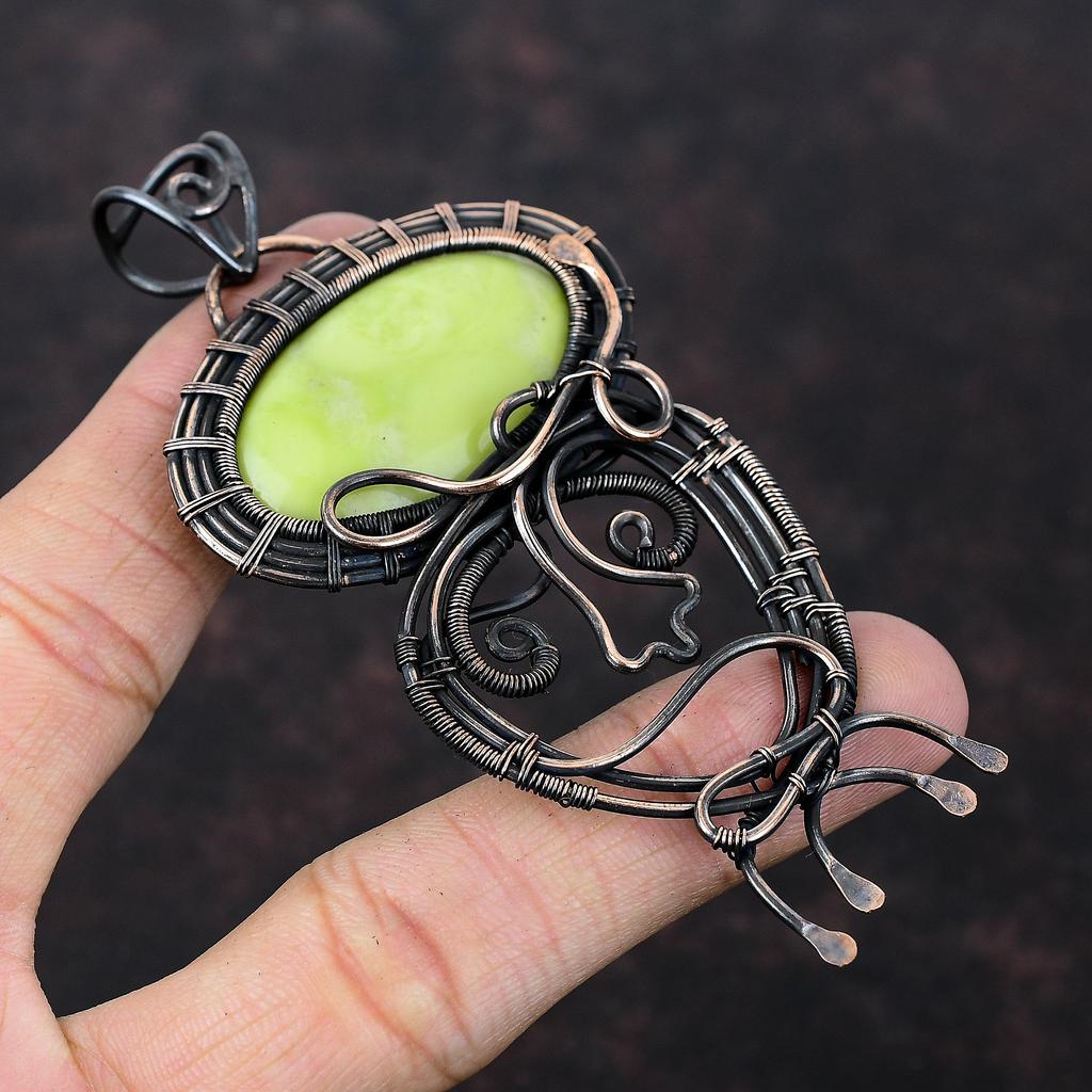 Подвеска-серпантин, обернутая медной проволокой, подвеска ручной работы, украшения из проволоки, подвеска из драгоценного камня, потрясающие медные украшения, подарок для него