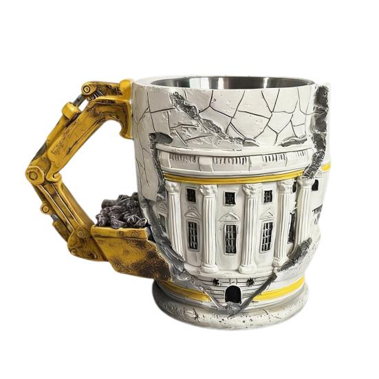 Кружка для сноса 3D Экскаватор Кофейная чашка с ручкой-манипулятором Искусство с текстурой сломанной поверхности Уникальный подарок для инженеров Строителей Крутой Декор для стола