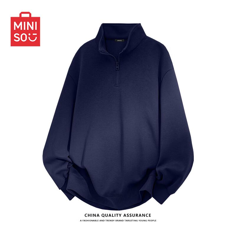 MINISO Men's Solid Color Half-Zip Stand Collar Sweatshirt
