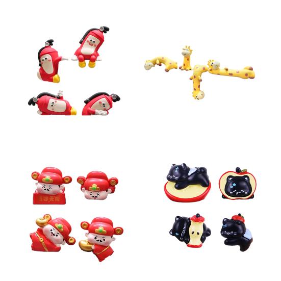 4Pcs Cartoon Figurine Computer Monitor Decoration Fruit Cat Extinguisher Giraffe God of Wealth Statue Resin Sculpture Car Dashboard Ornament