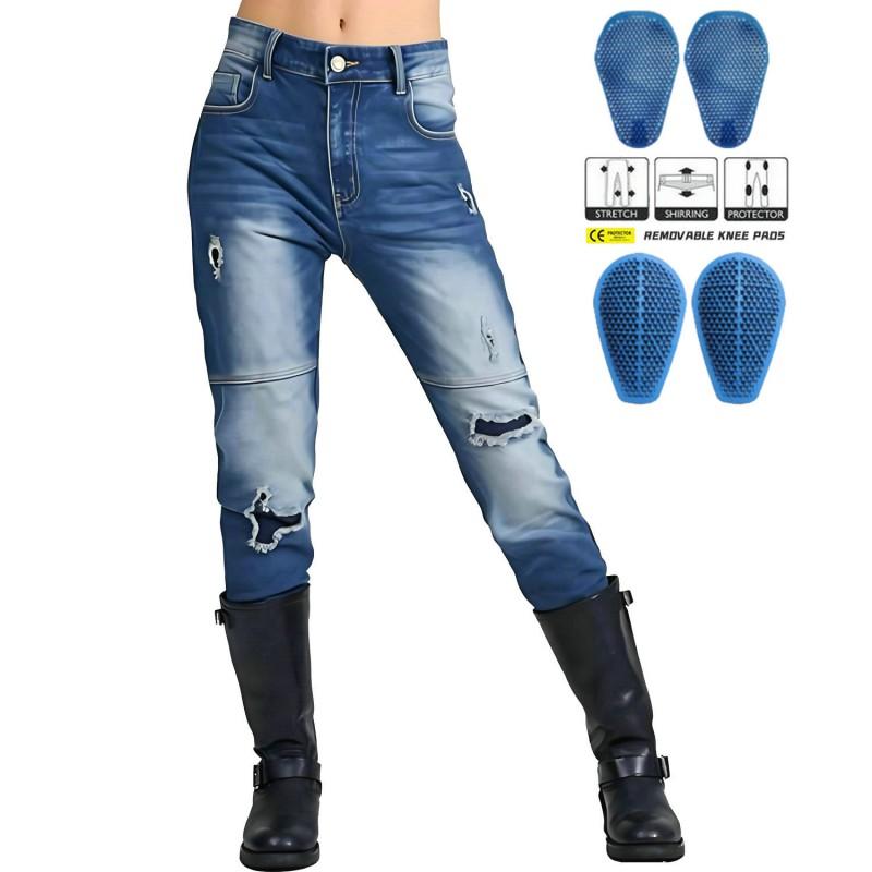 Womens Motorcycle Riding Pants Straight Fit Denim Jeans With Abrasion Resistance Cycling