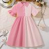 Girls Fashion Dress 2025 Summer Kids Casual Striped Short Sleeve Princess Dress