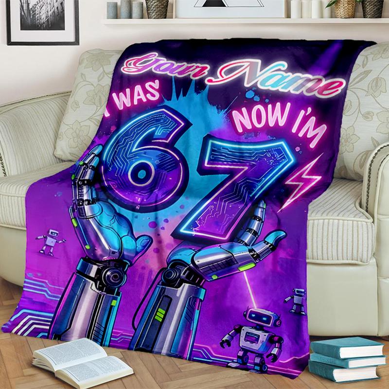 1PC Custom Name Futuristic Birthday Celebration outdooor Flannel blankets Throw Blanket All-Season Throw Gift Bedspread for Couch, Bed, Camping Holida