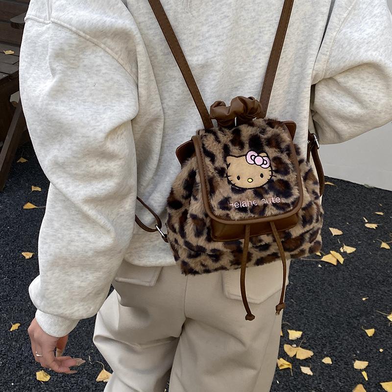 Fashion Leopard Print Boys And Girls Backpack Cute Kitten Kindergarten Baby Schoolbag Autumn And Winter Children'S Backpack Tide