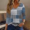 Женская блузка с рукавом 3/4, V-образным вырезом, декоративными пуговицами и геометрическим принтом, повседневная, свободного кроя, для ежедневной носки