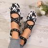 Fashion Woman Ballet Flats Fashion Cow Leopard Print Lace Up Woman Brand Design Ankle Buckle Strap Ladies Casual Leopard Canvas Loafer