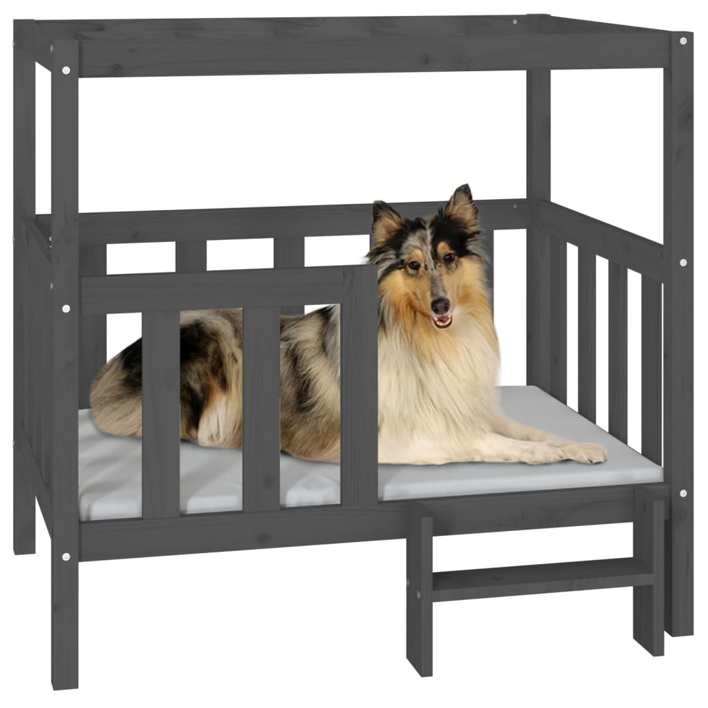 Vidaxl Legowisko Dla Psa, Szare, 105,5X83,5X100Cm, Lite Drewno Sosnowe