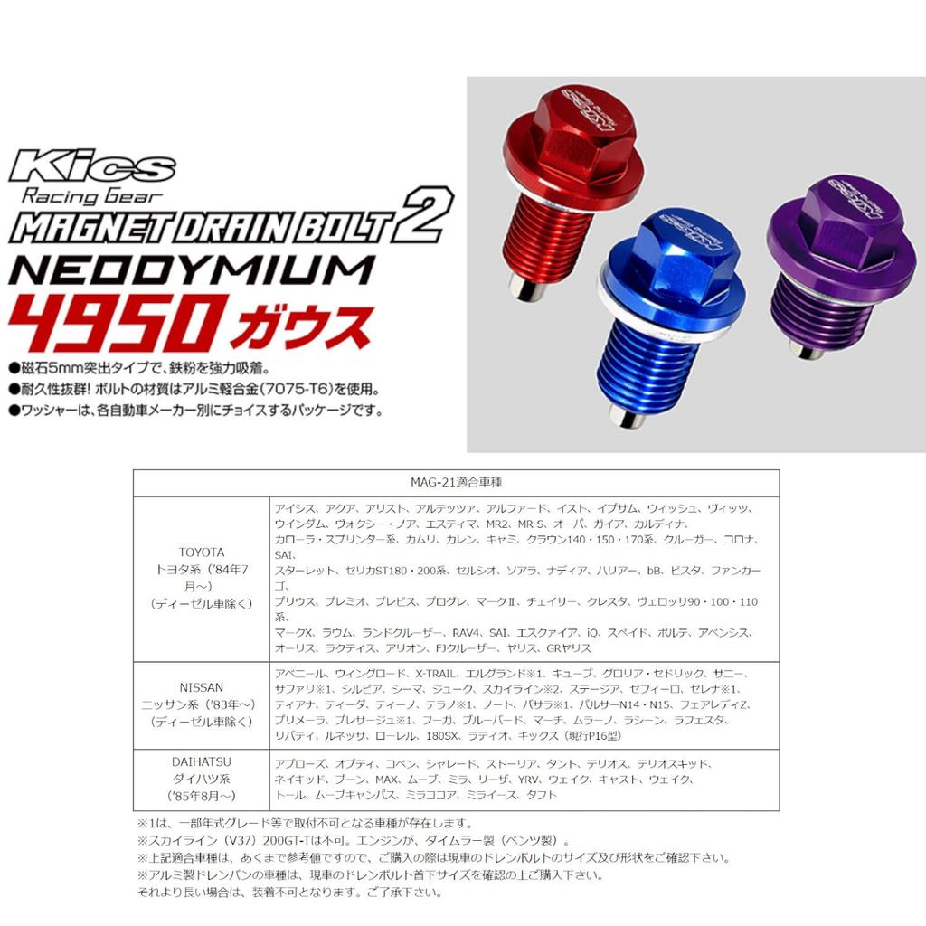 KYO-EI МАГНИТНАЯ СЛИВНАЯ ПРОБКА MAG-21 2 (Магнитный сливной болт) 14HEX M12 P1.25 Низкий воротник 20 мм Alphard Красный