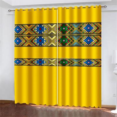 Желтый Ethiopische Traditionele Saba Telet Aangepaste Ontwerp 2 шт. Тонкая затеняющая оконная занавеска для декора гостиной спальни