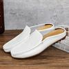 Half Shoes For Men Leather 2025 Summer Leather Flat Slide Loafers Slipper Mules Sandals Backless Men Casual Shoes Mule Masculino