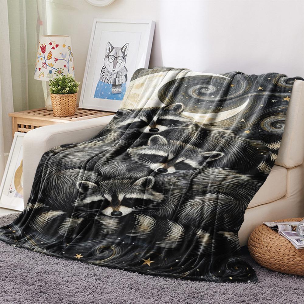 1PC Small animals gather Print FlAannel Blanket, High quality Comfortable for All Seasons, Home Decor, Warmth and Comfort