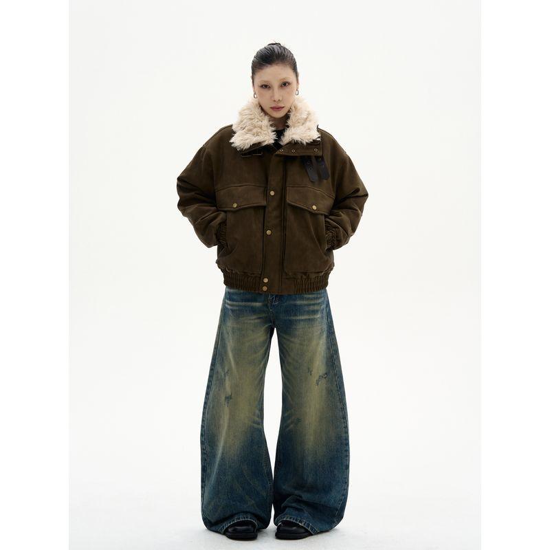 Kisko Зимняя куртка в американском стиле с утолщенным воротником-стойкой, кожаной пряжкой и замшевой отделкой для мужчин и женщин, модный брендовый дизайн, теплое хлопковое пальто