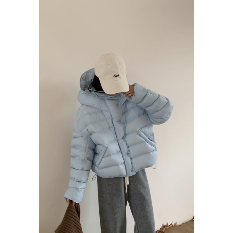 Womens Puffer Jacket With Pea Pod Hood Thickened White Duck Down Short Loose Fit Winter Coat