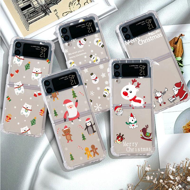 Милая мультяшная кукла Рождественский чехол для Samsung Galaxy Z Flip 4 Z Flip 3 5G ZFlip4 ZFlip3 Flip4 Flip3 Прозрачный ТПУ силиконовый чехол