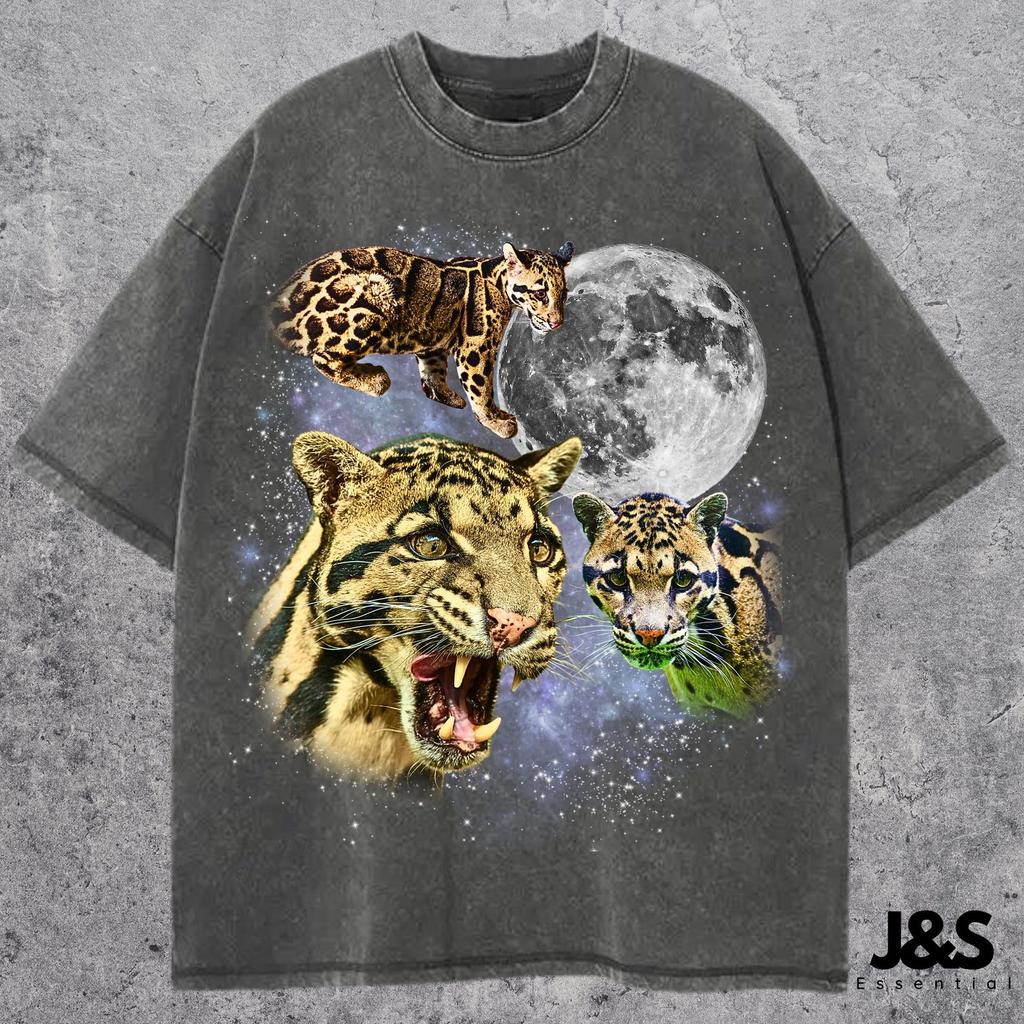 Three Clouded Leopard Retro Graphic Tshirt, Vintage Big Cat Moon Shirt, Oversized Wildlife Tee, Funny Nature Top, Gift for Him Her