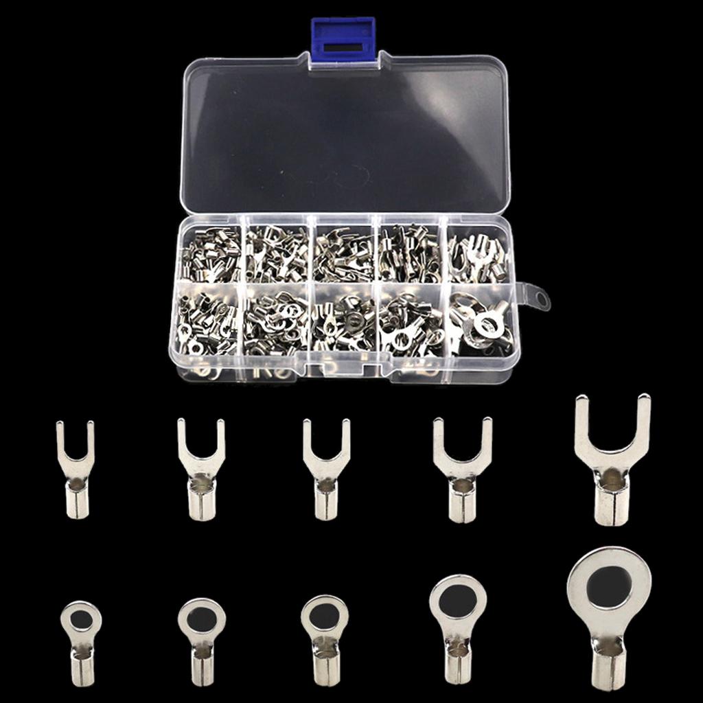 320 PCS Brass Non-Insulated Ring Fork Terminal Crimp Electric Wire Terminals Battery Cable Terminals High Conductivity