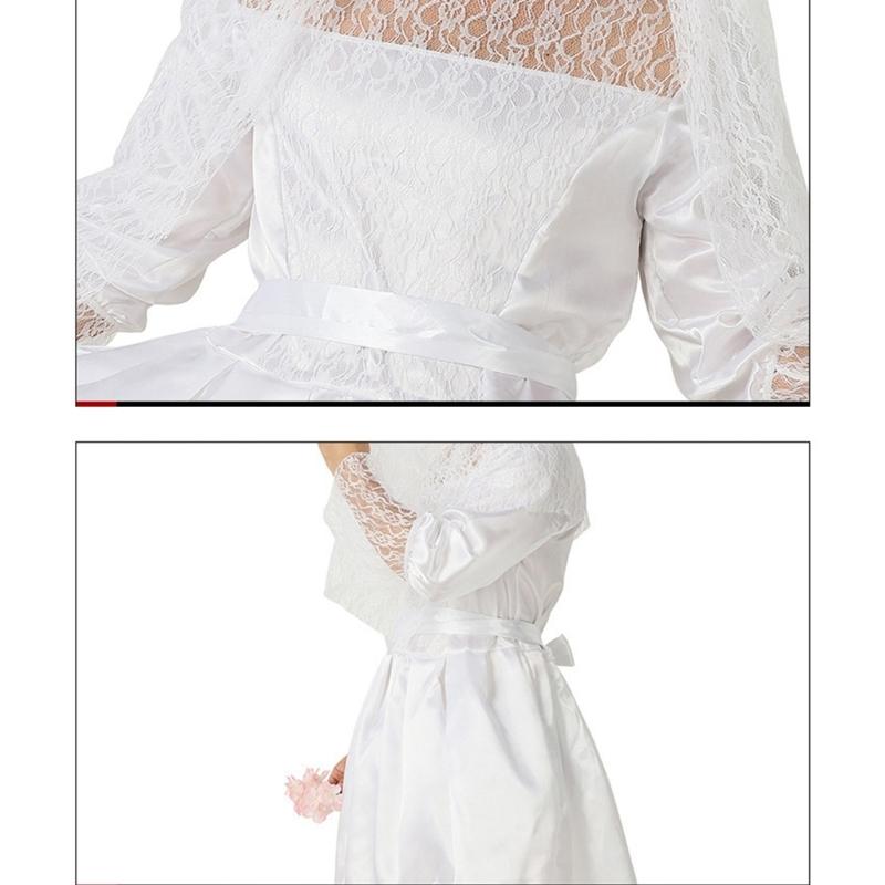 Mens Bride Drag Queens Groom Costume Funny Comedy Costume Outfits Bridal Veil White Wedding Dress with Belt for Man