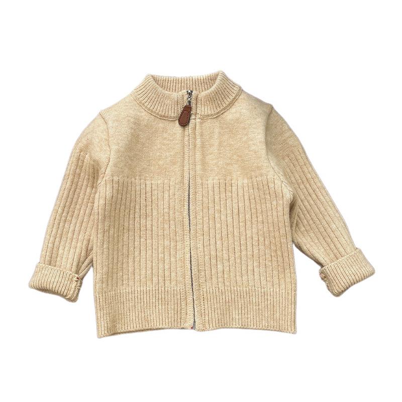 Baby Boy Stand-Up Neck Sweater Set Spring And Autumn Children'S Lazy Style Zipper Knitted Sweater Jeans Two-Piece Set