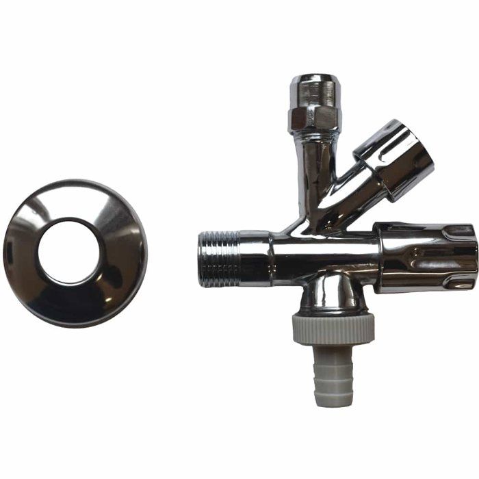 Robinet d'angle combiné - BONI-SHOP® - 1/2" x 10 mm x 3/4" - Poignée confort - Laiton poli-chromé - Raccords 1/2"/3/4"