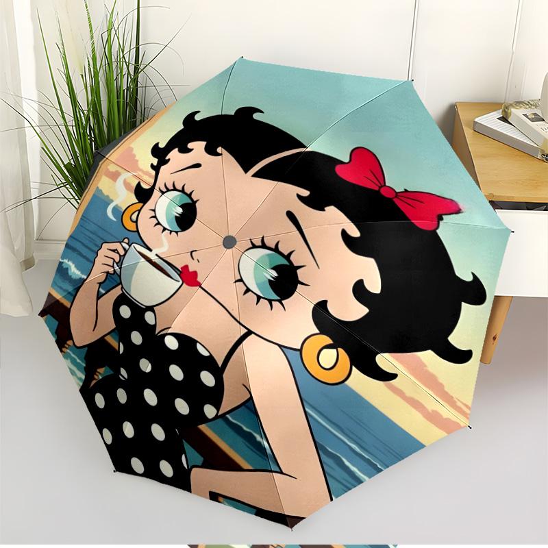 Betty Boop Print Automatic Open Close Umbrella, Portable Foldable Umbrella, for Outdoor Commute Camping Trip, Ideal Birthday Gift