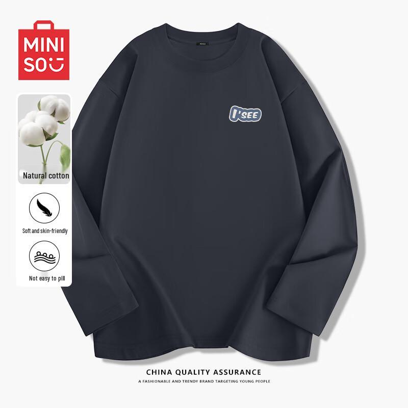 MINISO Мужская футболка с длинным рукавом из чистого хлопка