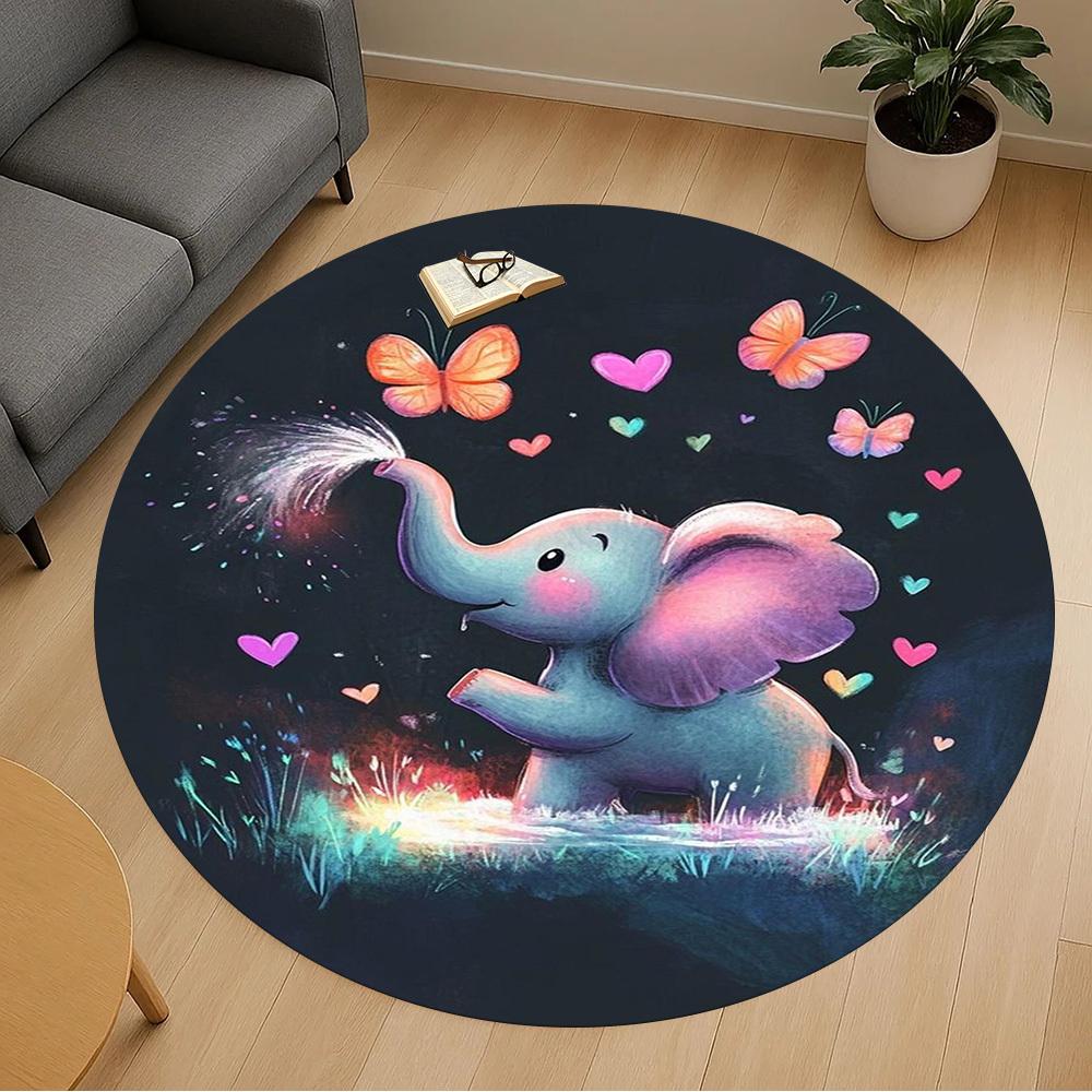 1PC Elephant Butterflies Hearts Round Chair mat Area Rug - Non-Slip, Floor Mat for Office, Bedroom, home decor Christmas Gift c0528082