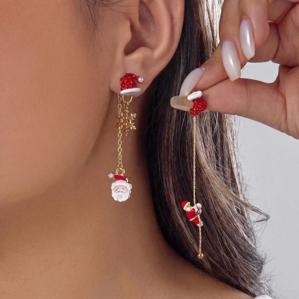 Zircon Star Christmas Dangle Earrings Asymmetric Design Long Tassel Earrings Party Accessories