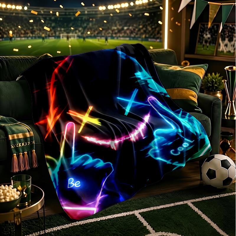 Cyberpunk Gaming Neon Blanket Flannel Throw for Sofa, Indoor, Camping, Living Room, Office, Chair, And Bed Soft Birthday Gift