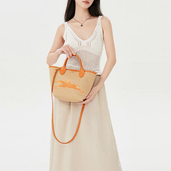 Longchamp Складная сумка-тоут Le Panier Small на плечо и через плечо с золотыми металлическими акцентами и отделкой из коровьей кожи Женские сумки Бежевый 10144HZB222