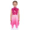 Girls Worship Praise Dance Tunic Dresses Mock Neck Sleeveless Asymmetrical Hem Shiny Sequins Bodice Dress Contemporary Dancewear