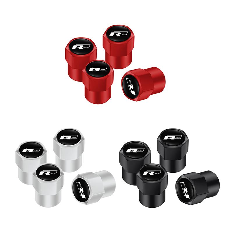 For Volkswagen 4Pcs 3D Styling Car Wheel Tire Valve Caps Stem Cap Accessories For Volkswagen VW Amarok Phaeton R Teramont Tiguan T-Cross Passat EM1
