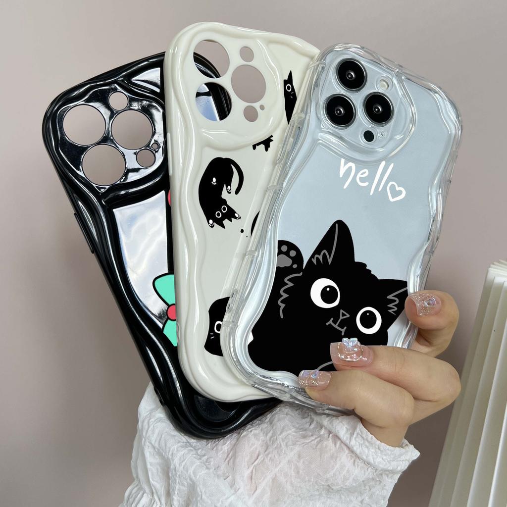 LZ11 Cat Cute Art Design Clear Soft Wave Phone Cases for Samsung S24 S23 Ultra S20 A54 A14 A52s A51 Huawei Honor 90 Realme OPPO Protection Back Cover