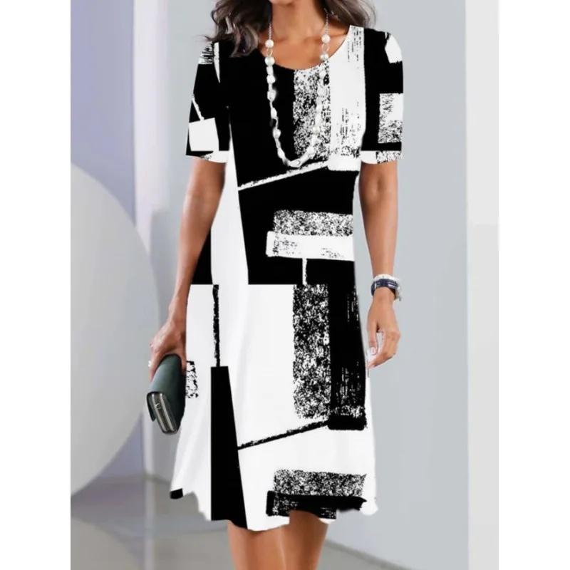 Модное повседневное женское платье с круглым вырезом и 3D цифровой печатью с цветочным рисунком, большого размера, длиной до колена, из полиэфирного волокна, с заниженной талией