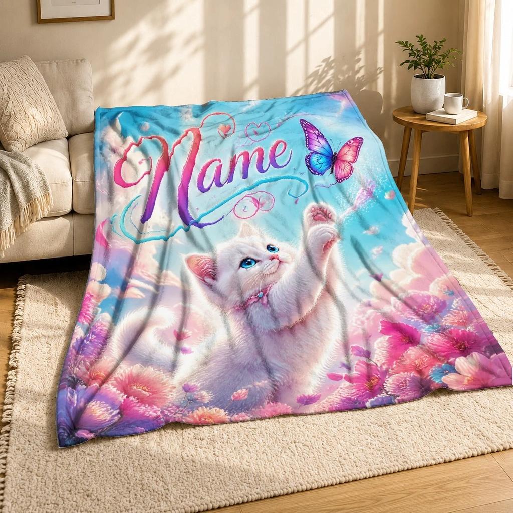 Kitten Butterfly Coral Fleece Blanket