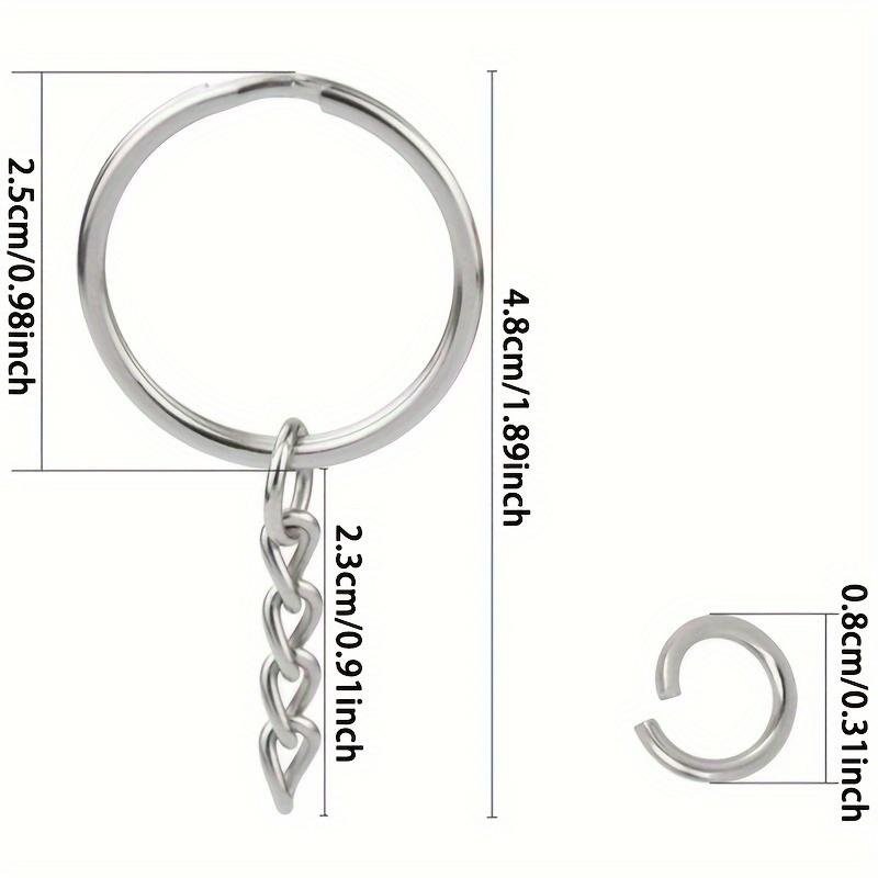 100pcs 2.5CM Smooth Round Keyring with Chain Ring DIY Jewelry Accessories Key Ring with Extension Chain Open Ring Single Ring Key Chain Bag Pendant